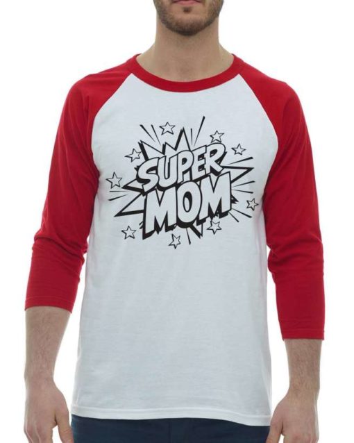 SUPER MOM CARTOON - Adult Baseball Tee 3/4 Sleeve