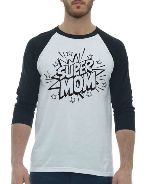 SUPER MOM CARTOON - Adult Baseball Tee 3/4 Sleeve