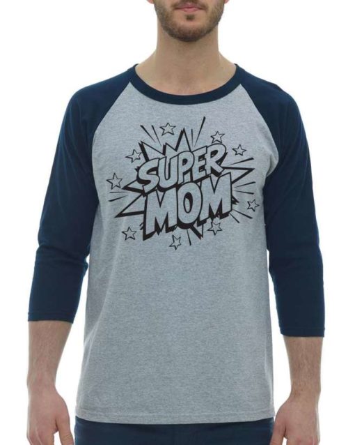 SUPER MOM CARTOON - Adult Baseball Tee 3/4 Sleeve