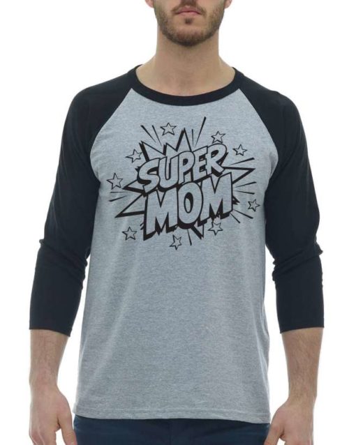 SUPER MOM CARTOON - Adult Baseball Tee 3/4 Sleeve